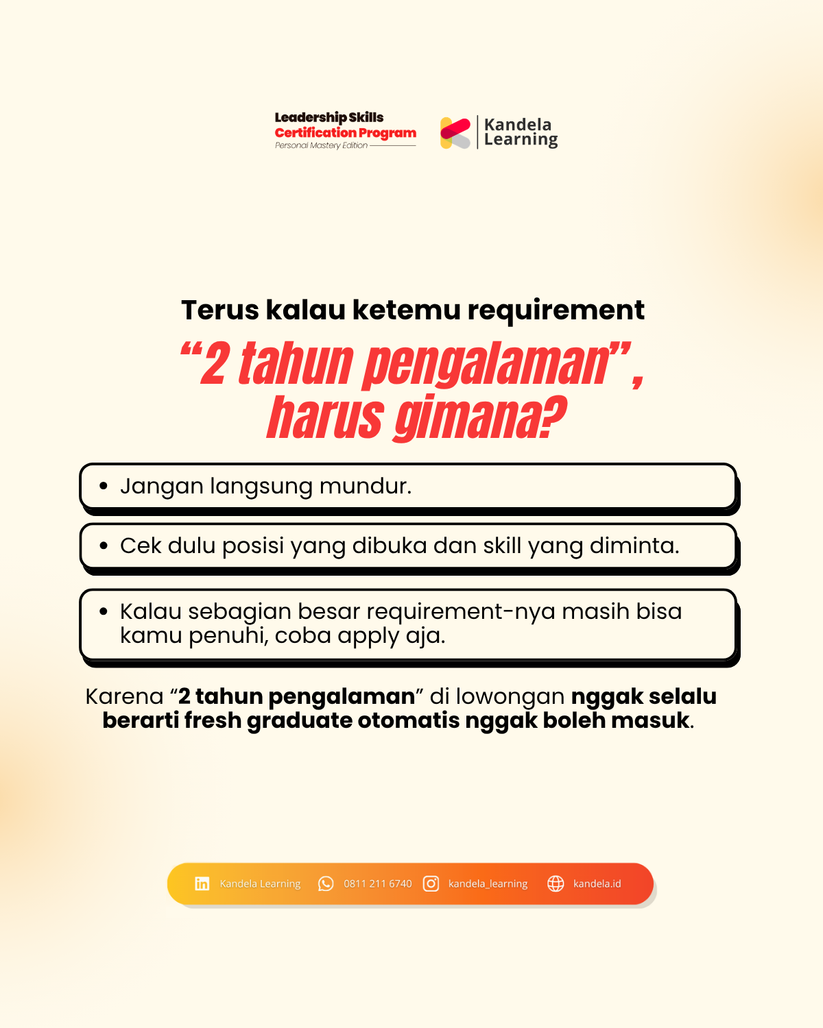 Terus kalau ketemu requirement 2 tahun pengalaman — carousel slide 5